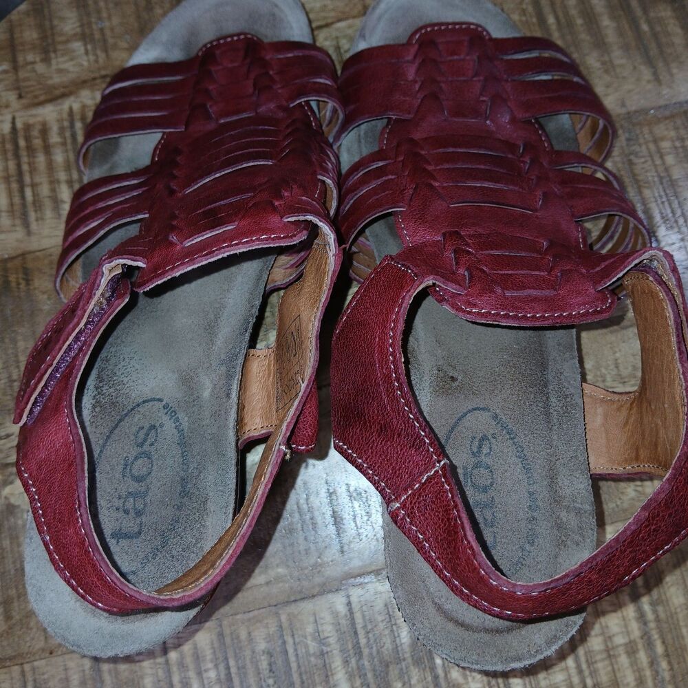 Taos Red Leather Woven Wedge Sandals Huarache Strappy Comfort Shoes EU 39 US 8 - Picture 8 of 16